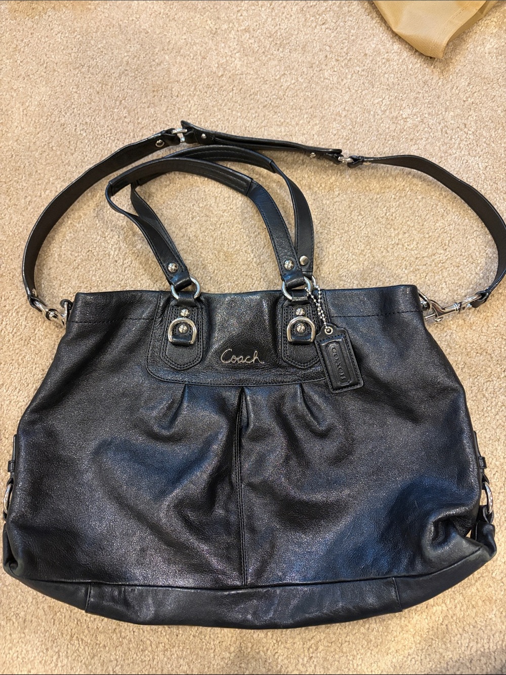 Coach Black Leather Tote with Shoulder Strap and Tag